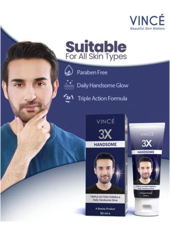 VINCE 3X Handsome Cream for Men - Deal 2 – Daily Face Brightening Cream with Vitamin B3, Reduces Blemishes & Dullness, Boosts Glow, Non-Greasy, Matte & Oil-Free Finish, 50ml - Image 4